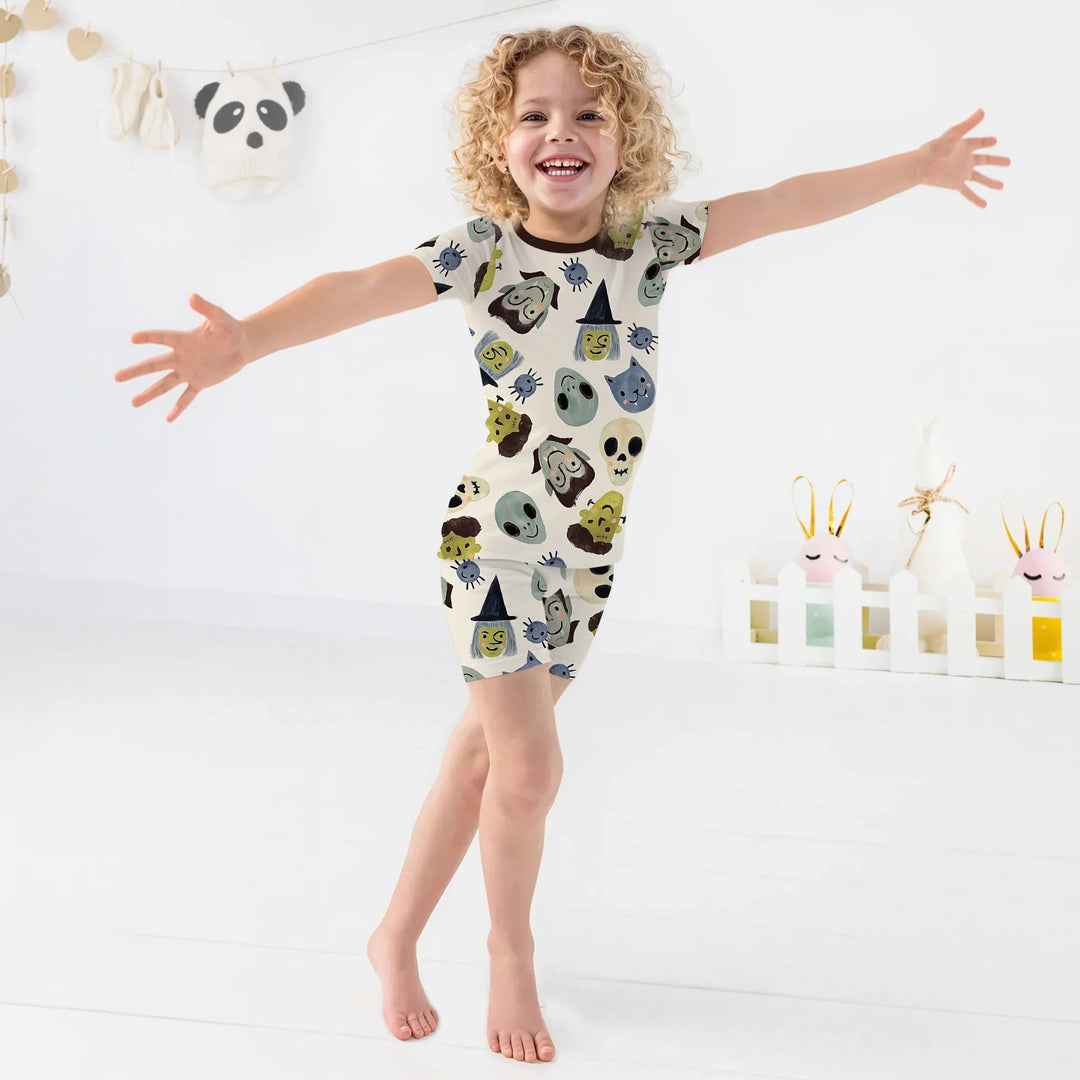 Halloween Face Two Piece Short Sleeve Shorts Pajama Set - Zumbamboo