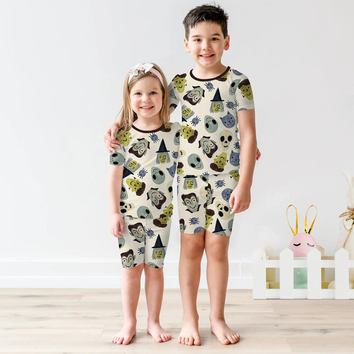 Halloween Face Two Piece Short Sleeve Shorts Pajama Set - Zumbamboo