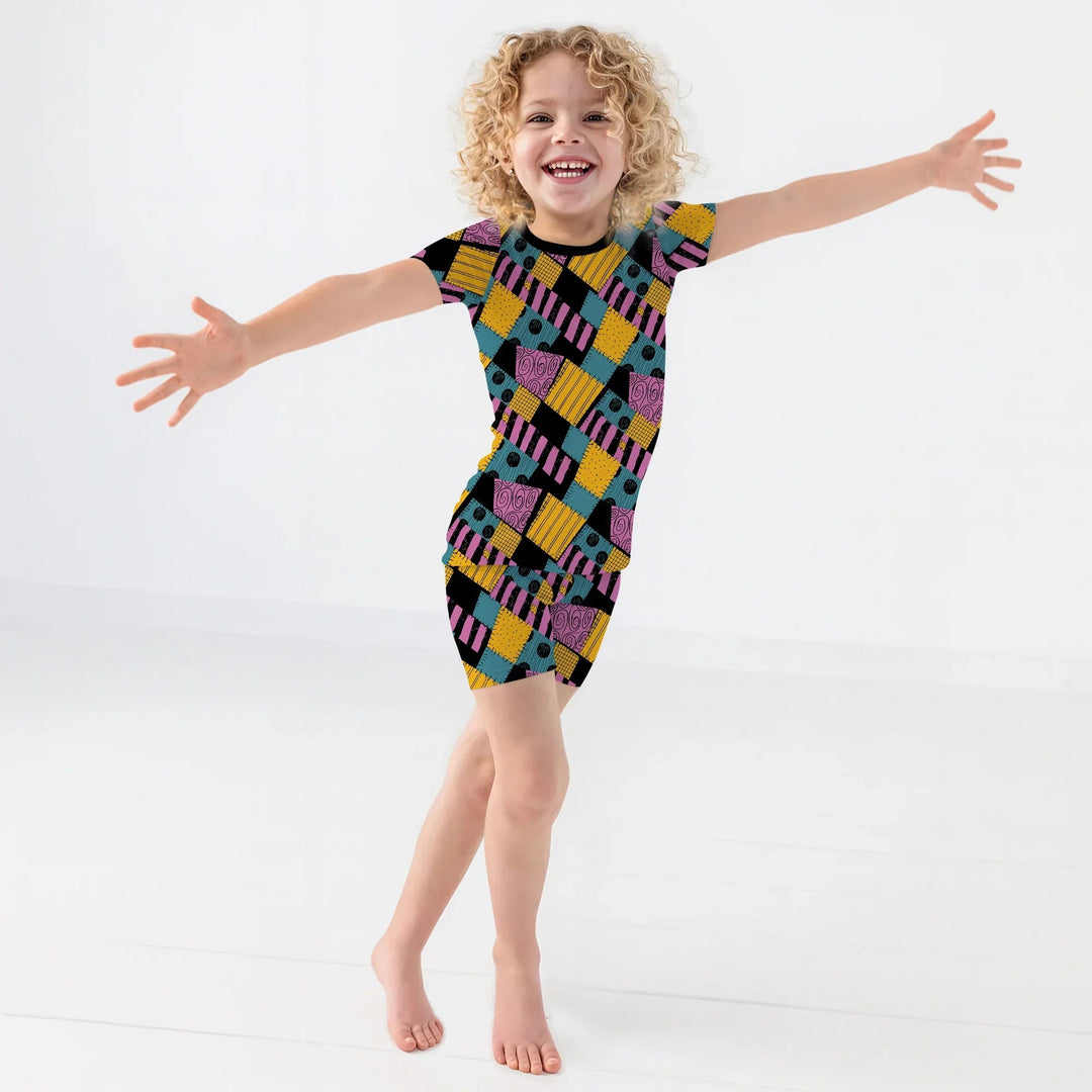 Halloween Patchwork Cartoon Two Piece Short Sleeve Short Pajama Set - Zumbamboo