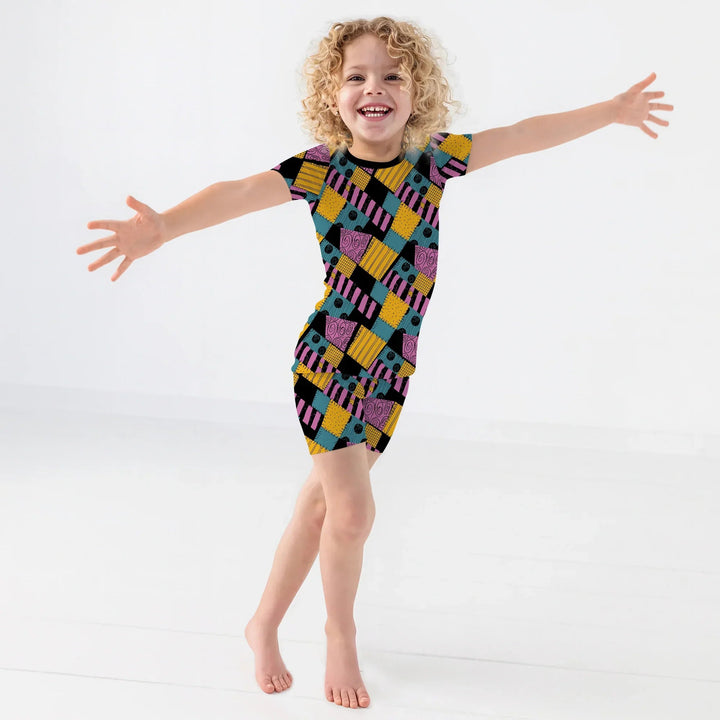 Halloween Patchwork Cartoon Two Piece Short Sleeve Short Pajama Set - Zumbamboo