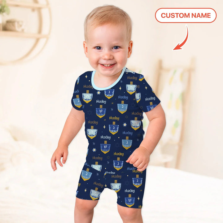Hanukkah Dreidels Two Piece Short Sleeve Shorts Pajama Set - Zumbamboo