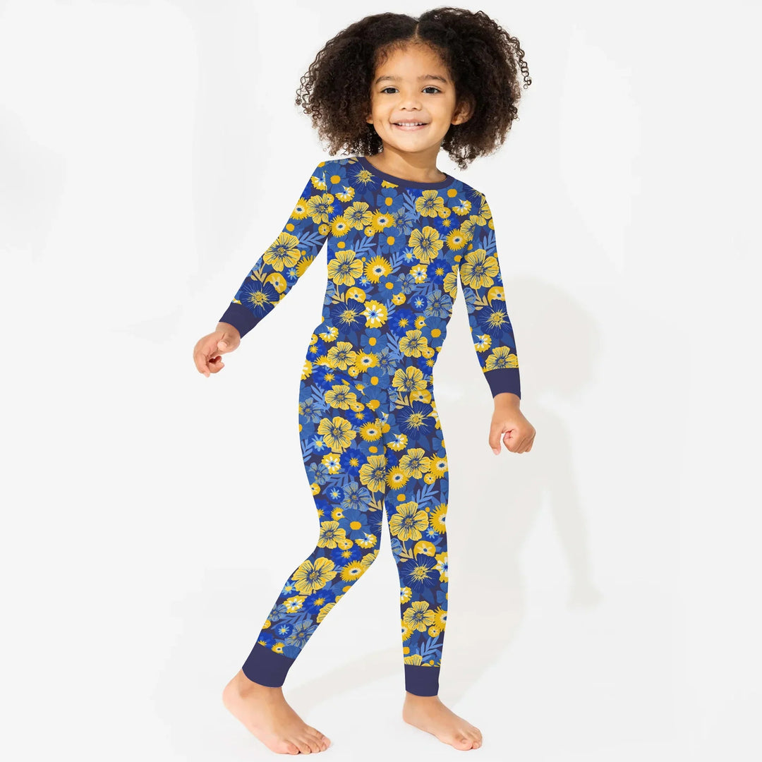 Hanukkah Little Flowers Girl Two Piece Long Sleeve Pajama Set - Zumbamboo