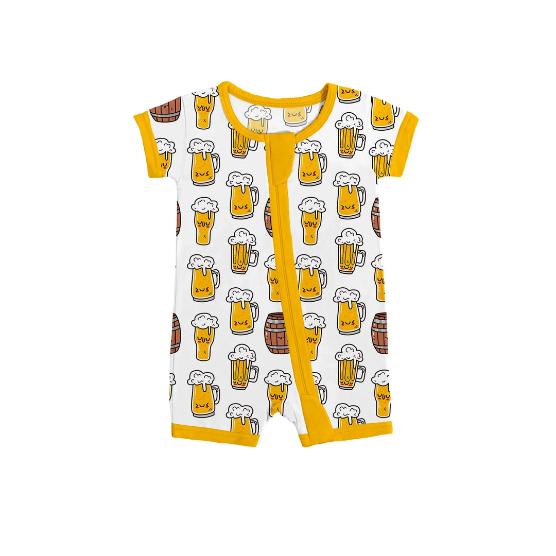 Beer Mugs and Barrels Shorty Zippered Romper , Beer Mugs and Barrels Shorty Zippered Romper - 0-3M