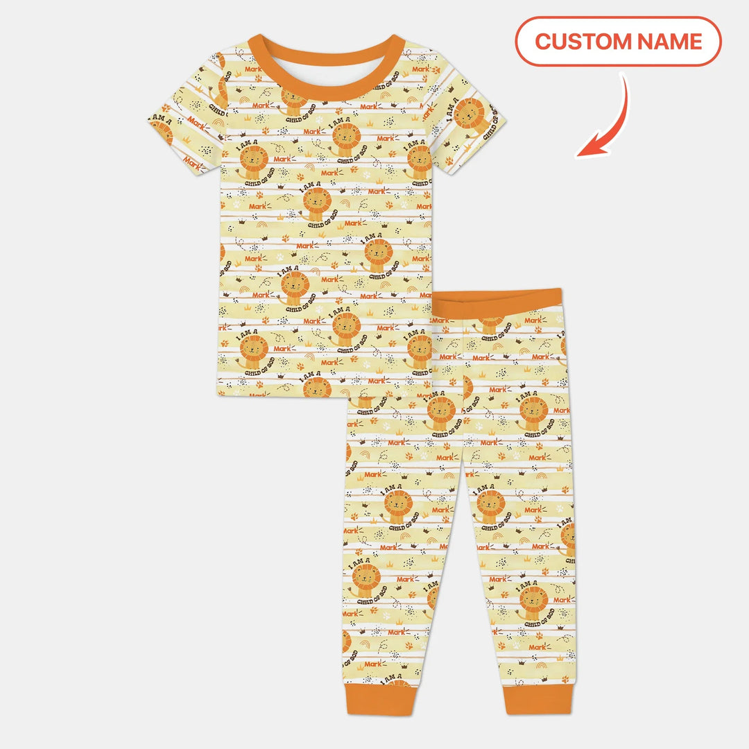 I Am A Child Of God Custom Name Boy Two Piece Short Sleeve Pajama Set - Zumbamboo