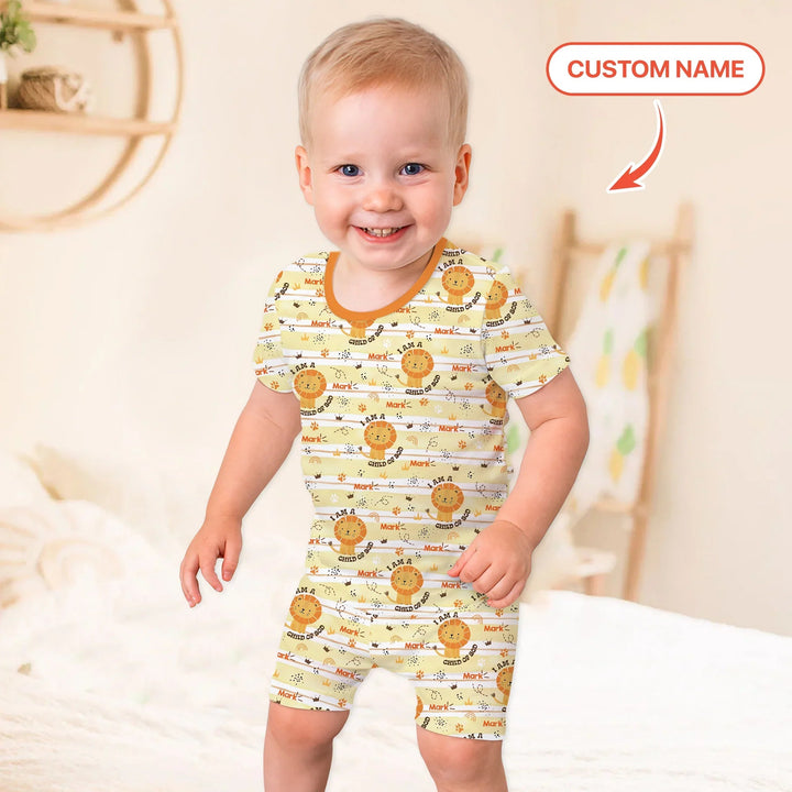 I Am A Child Of God Custom Name Boy Two Piece Short Sleeve Shorts Pajama Set - Zumbamboo
