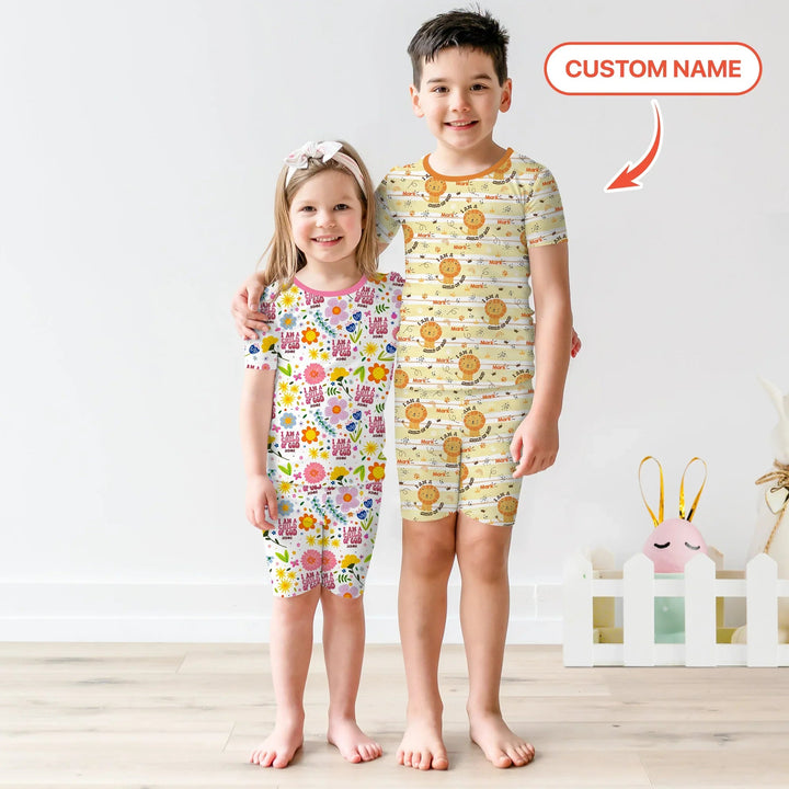 I Am A Child Of God Custom Name Boy Two Piece Short Sleeve Shorts Pajama Set - Zumbamboo