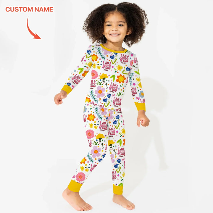 I Am A Child Of God Custom Name Girl Two Piece Long Sleeve Pajama Set - Zumbamboo