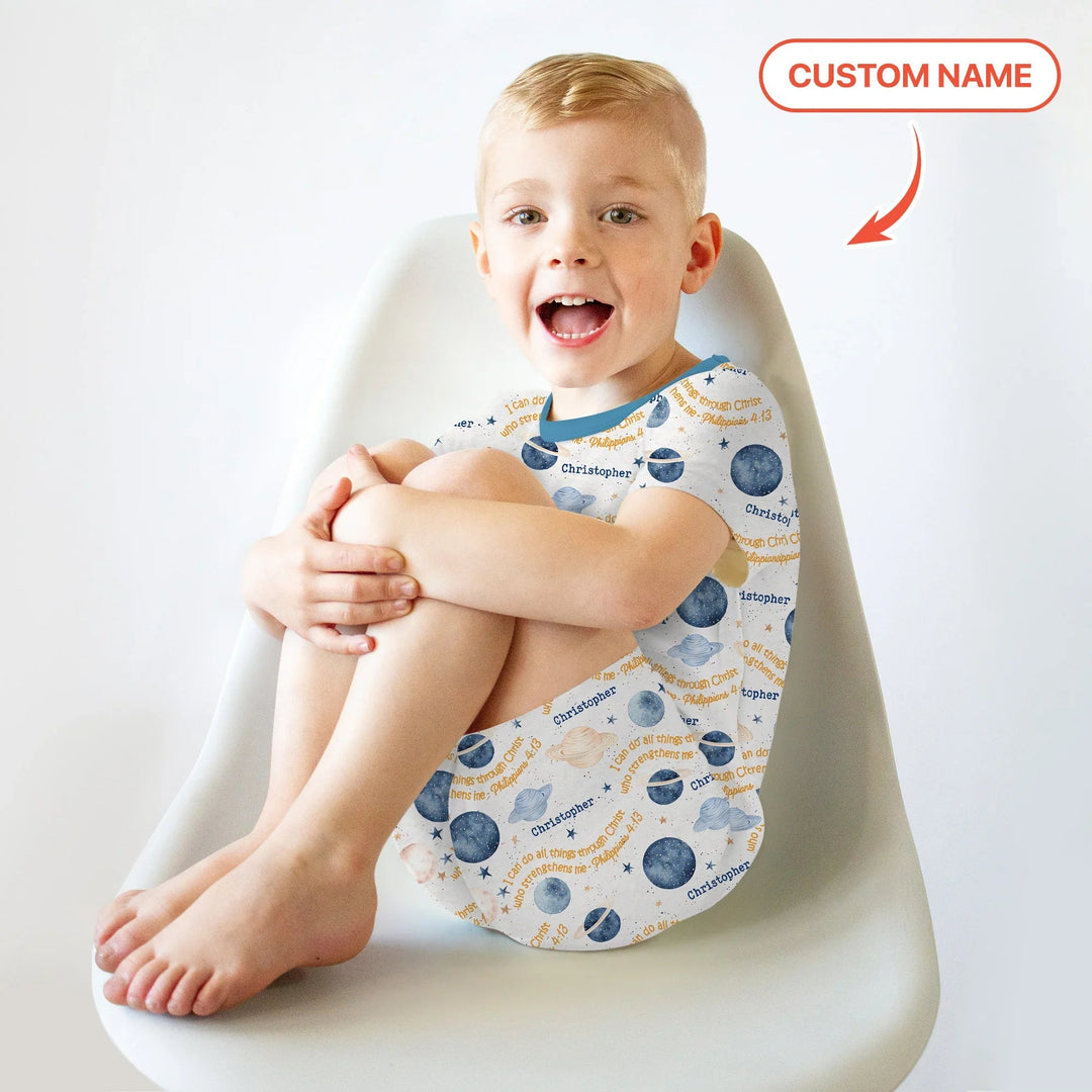 I Can Do All Things Through Christ Custom Name Two Piece Short Sleeve Shorts Pajama Set - Zumbamboo