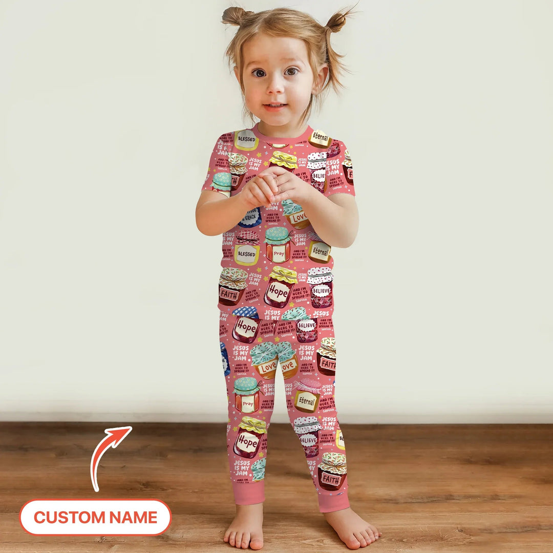 Jesus Is My Jam Custom Name Two Piece Short Sleeve Pajama Set - Zumbamboo