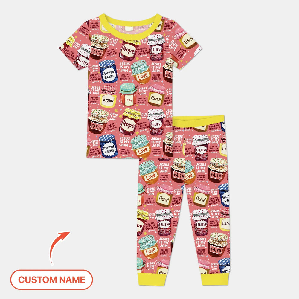 Jesus Is My Jam Custom Name Two Piece Short Sleeve Pajama Set - Zumbamboo