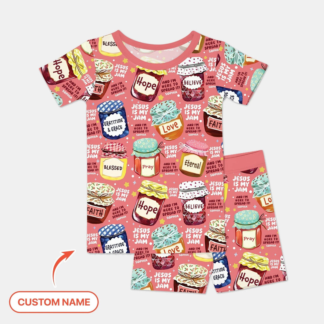 Jesus Is My Jam Custom Name Two Piece Short Sleeve Shorts Pajama Set - Zumbamboo