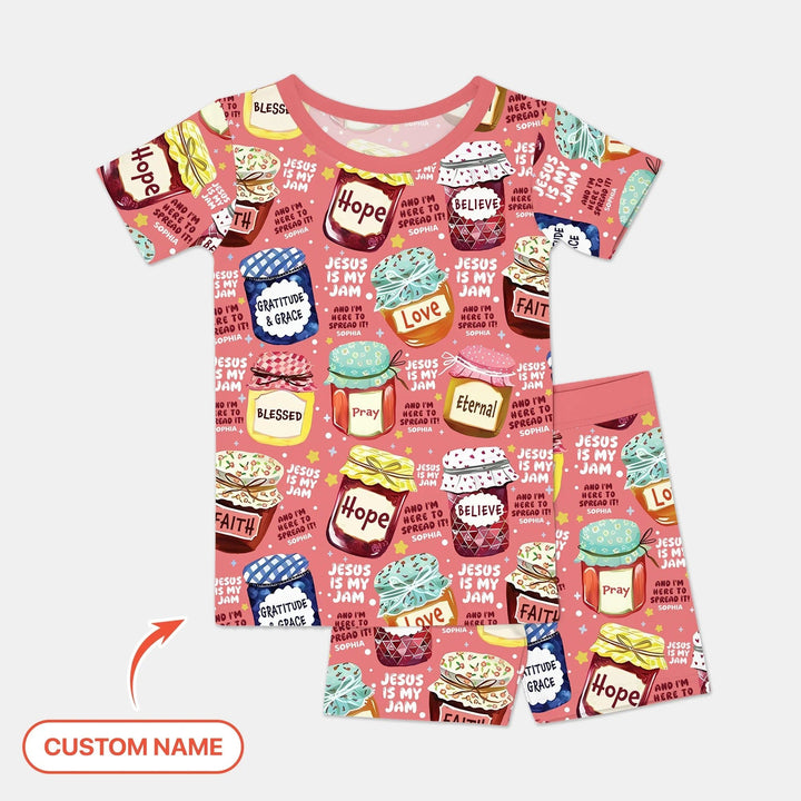 Jesus Is My Jam Custom Name Two Piece Short Sleeve Shorts Pajama Set - Zumbamboo
