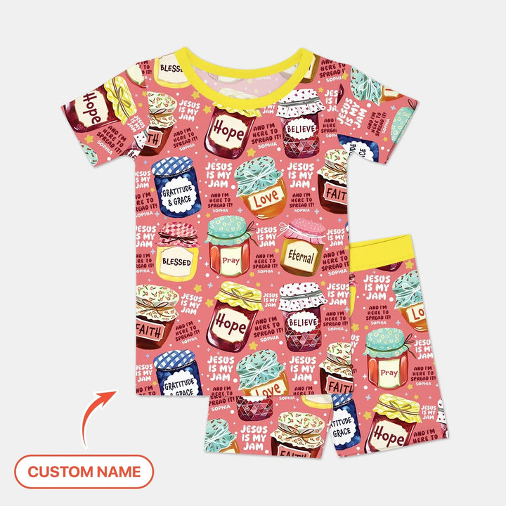 Jesus Is My Jam Custom Name Two Piece Short Sleeve Shorts Pajama Set - Zumbamboo