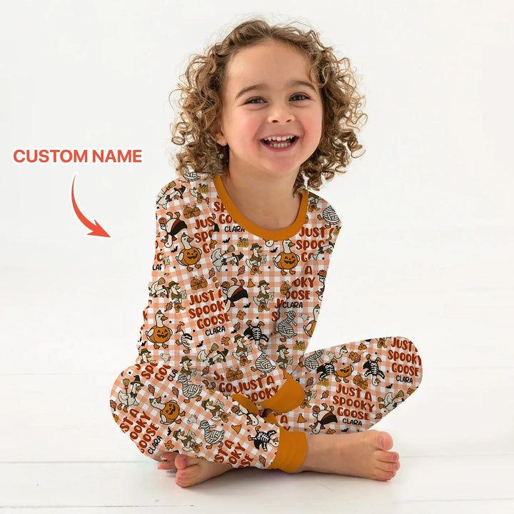 Just A Spooky Goose Custom Name Girl Version Long Sleeve Pajama Set - Zumbamboo