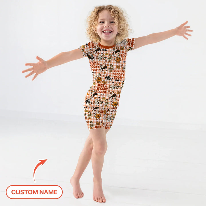 Just A Spooky Goose Custom Name Girl Version Short Sleeve Shorts Pajama Set - Zumbamboo