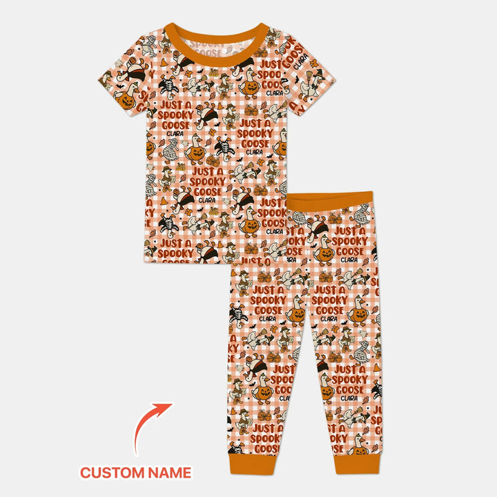 Just A Spooky Goose Custom Name Girl Version Two Piece Short Sleeve Pajama Set - Zumbamboo