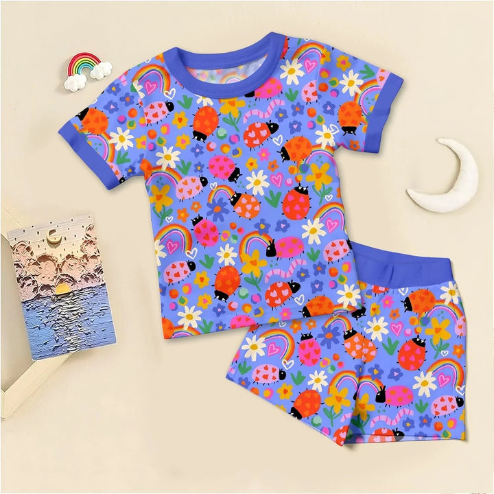 Lady Bugs Two Piece Short Sleeve Shorts Pajama Set - Zumbamboo