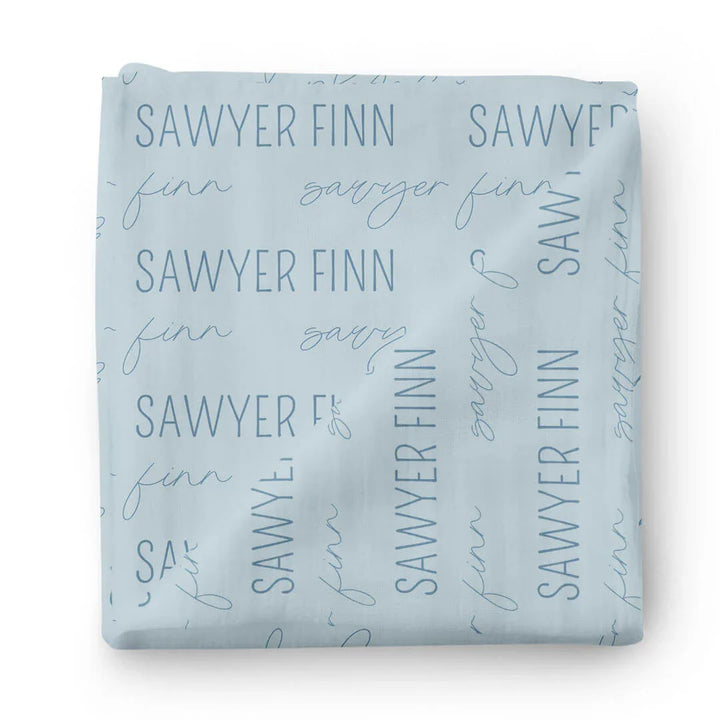 Personalized Baby Name Swaddle Blanket Block & Script , Personalized Baby Name Swaddle Blanket Block & Script - Script / Light Dusty Blue