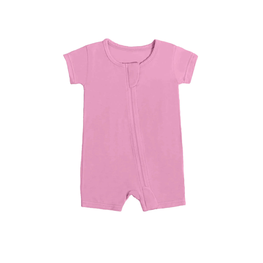 Shorty Zippered Romper in Pink , Shorty Zippered Romper in Pink - 0-3M
