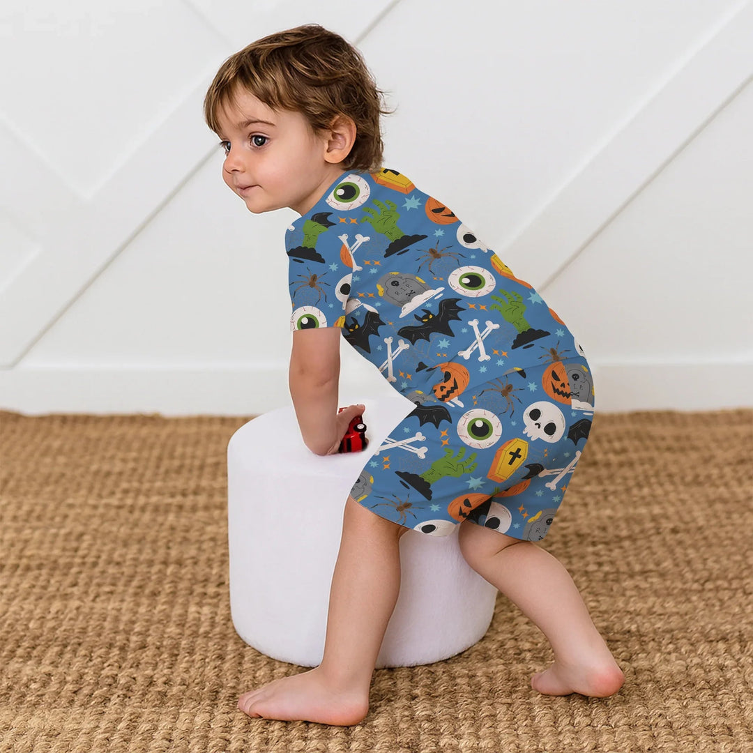 Little Monsters Two Piece Short Sleeve Shorts Pajama Set For Halloween - Zumbamboo