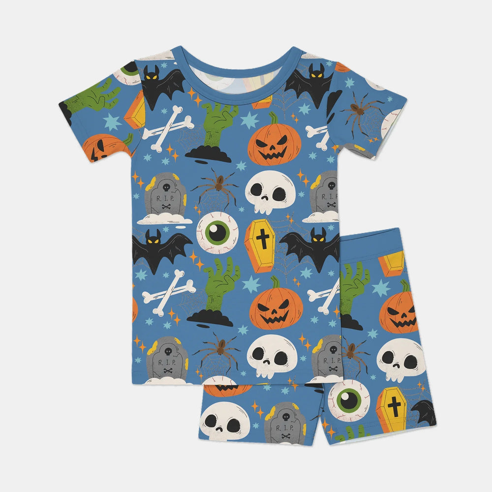 Little Monsters Two Piece Short Sleeve Shorts Pajama Set For Halloween - Zumbamboo