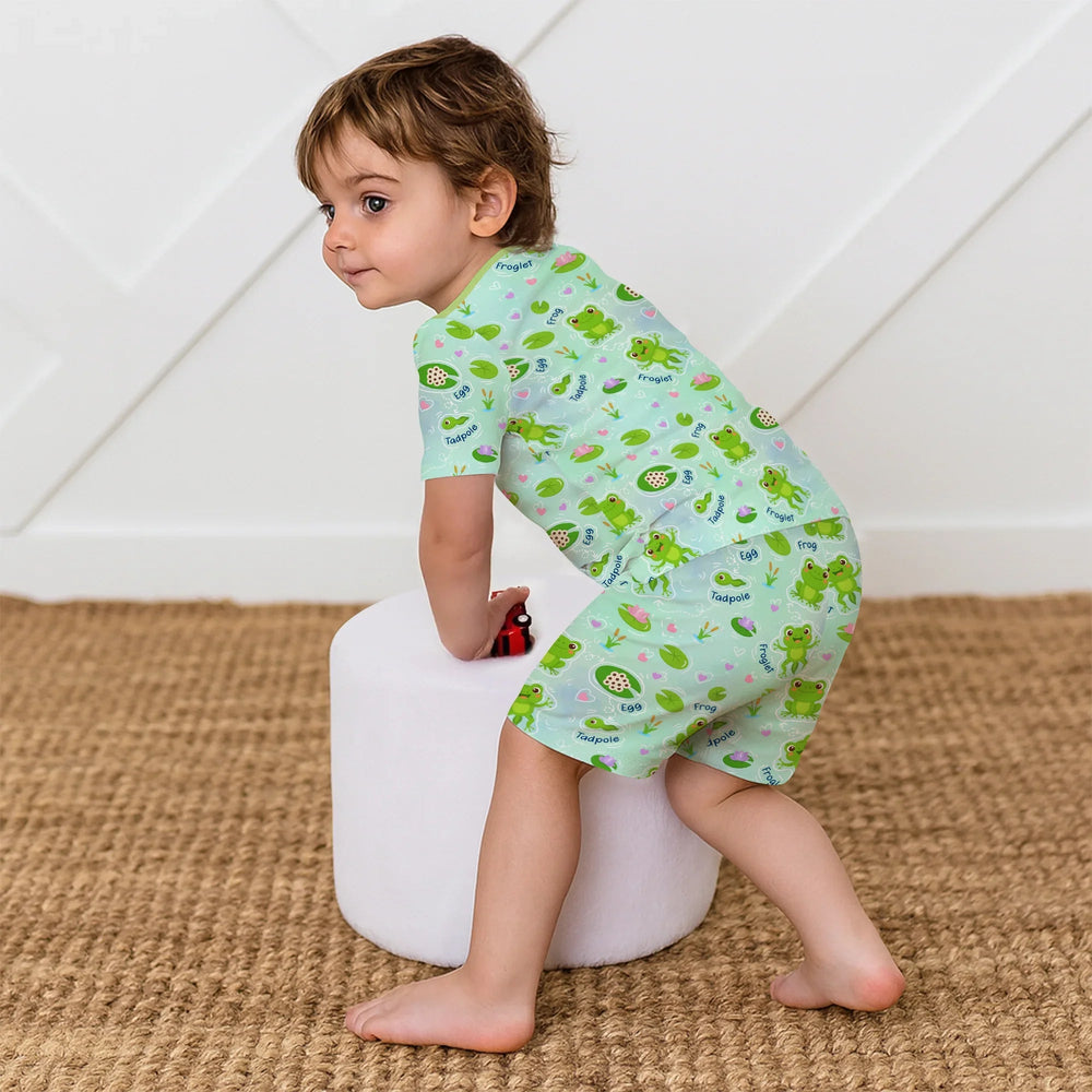 Little Wonders From Tadpole to Frog Two Piece Short Sleeve Shorts Pajama Set - Zumbamboo