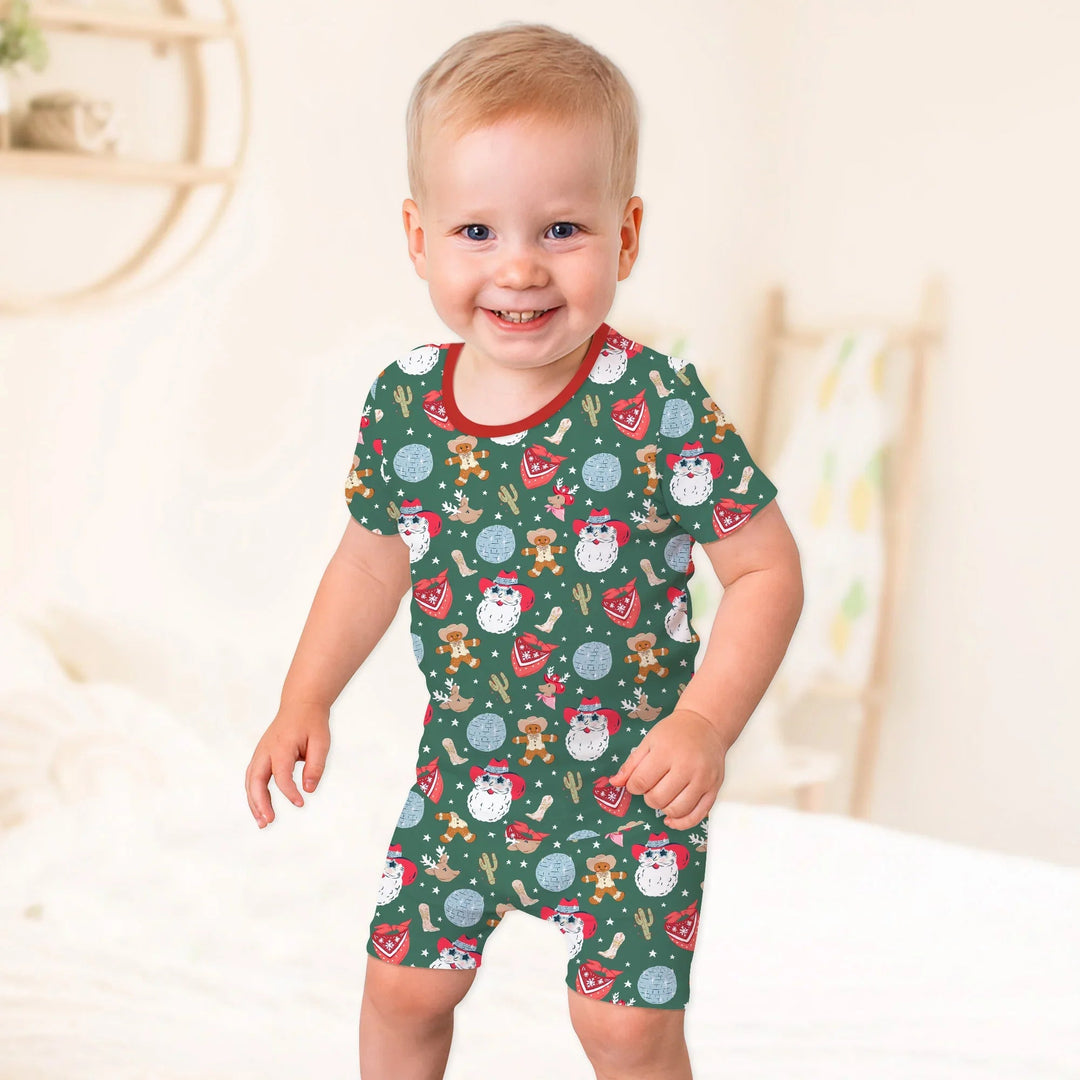 Lovely Western Christmas Boy Two Piece Short Sleeve Shorts Pajama Set - Zumbamboo