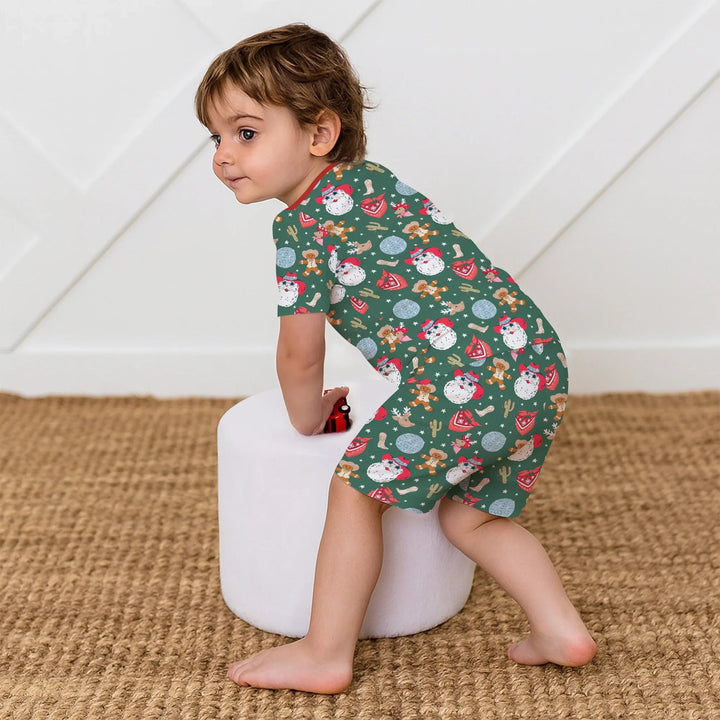 Lovely Western Christmas Boy Two Piece Short Sleeve Shorts Pajama Set - Zumbamboo