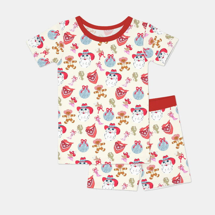 Lovely Western Christmas Girl Two Piece Short Sleeve Shorts Pajama Set - Zumbamboo