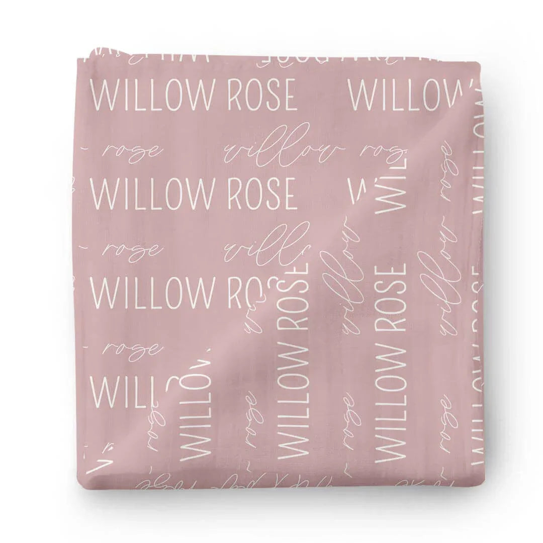 Personalized Baby Name Swaddle Blanket Block & Script , Personalized Baby Name Swaddle Blanket Block & Script - Script / Mauve