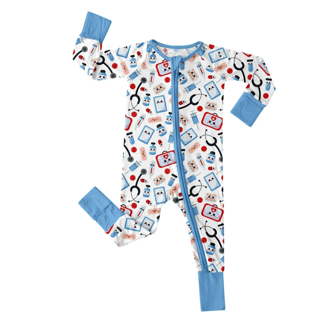 Bamboo Convertible Zippered Romper , Bamboo Convertible Zippered Romper - Medical Buddies / 0-3M