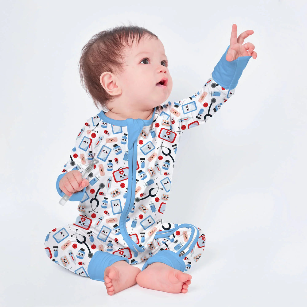 Medical Buddies Convertible Zippered Romper , Medical Buddies Convertible Zippered Romper - Newborn