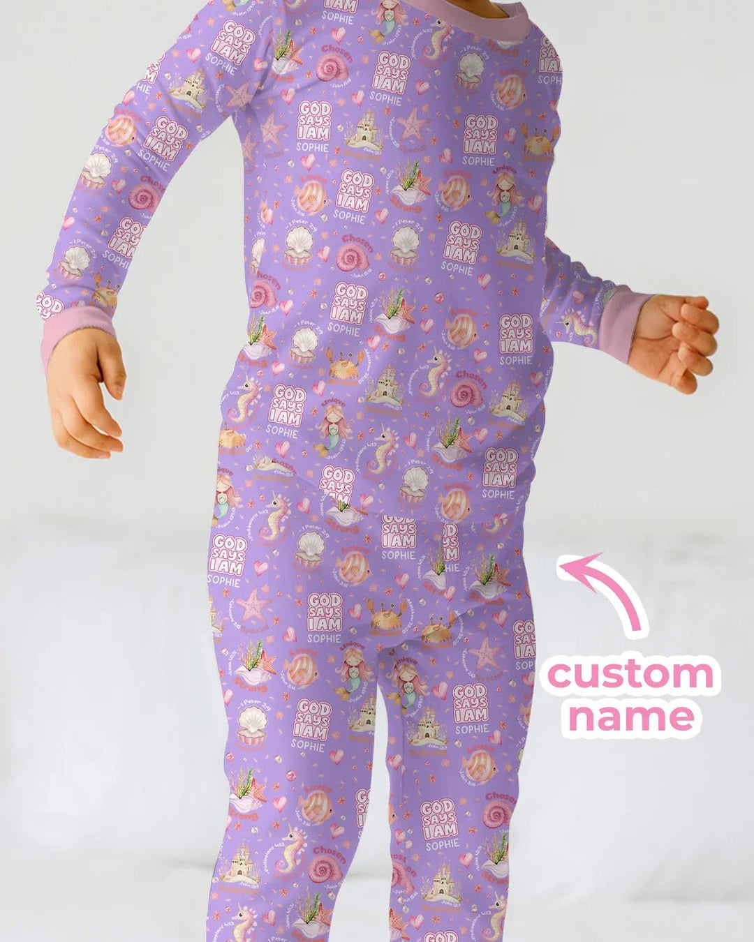 Mermaid God Says I Am Custom Name Two Piece Long Sleeve Pajama Set - Zumbamboo