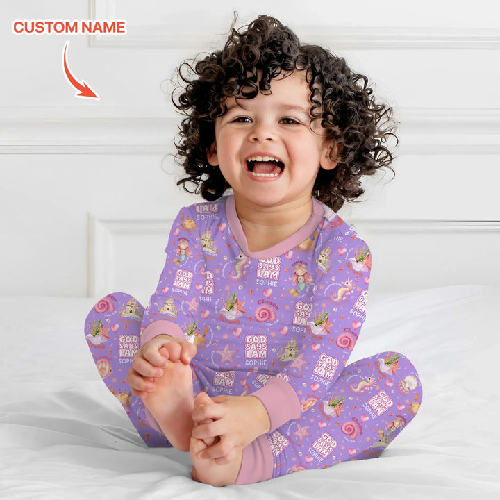 Mermaid God Says I Am Custom Name Two Piece Long Sleeve Pajama Set - Zumbamboo