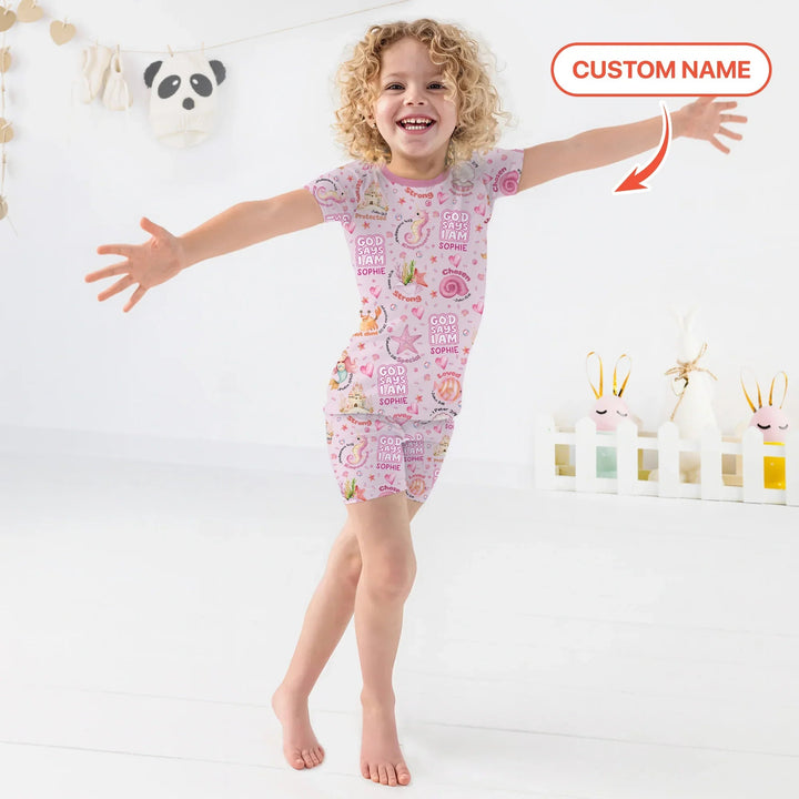 Mermaid God Says I Am Custom Name Two Piece Short Sleeve Shorts Pajama Set - Zumbamboo