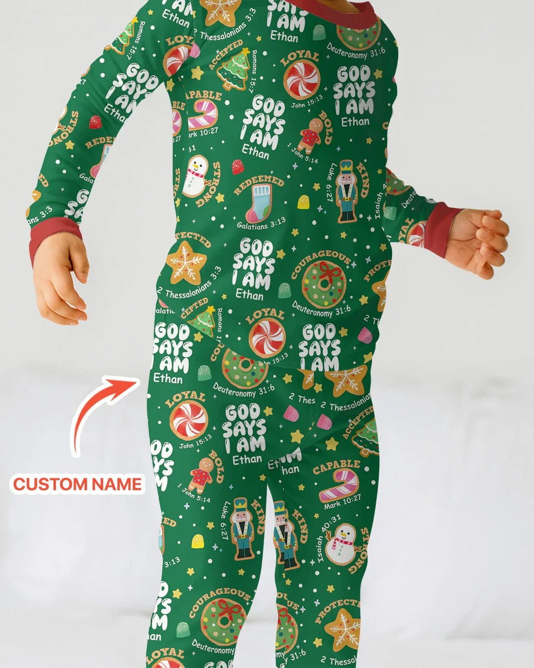 Merry Christmas God Says I Am Custom Name Two Piece Long Sleeve Pajama Set - Zumbamboo