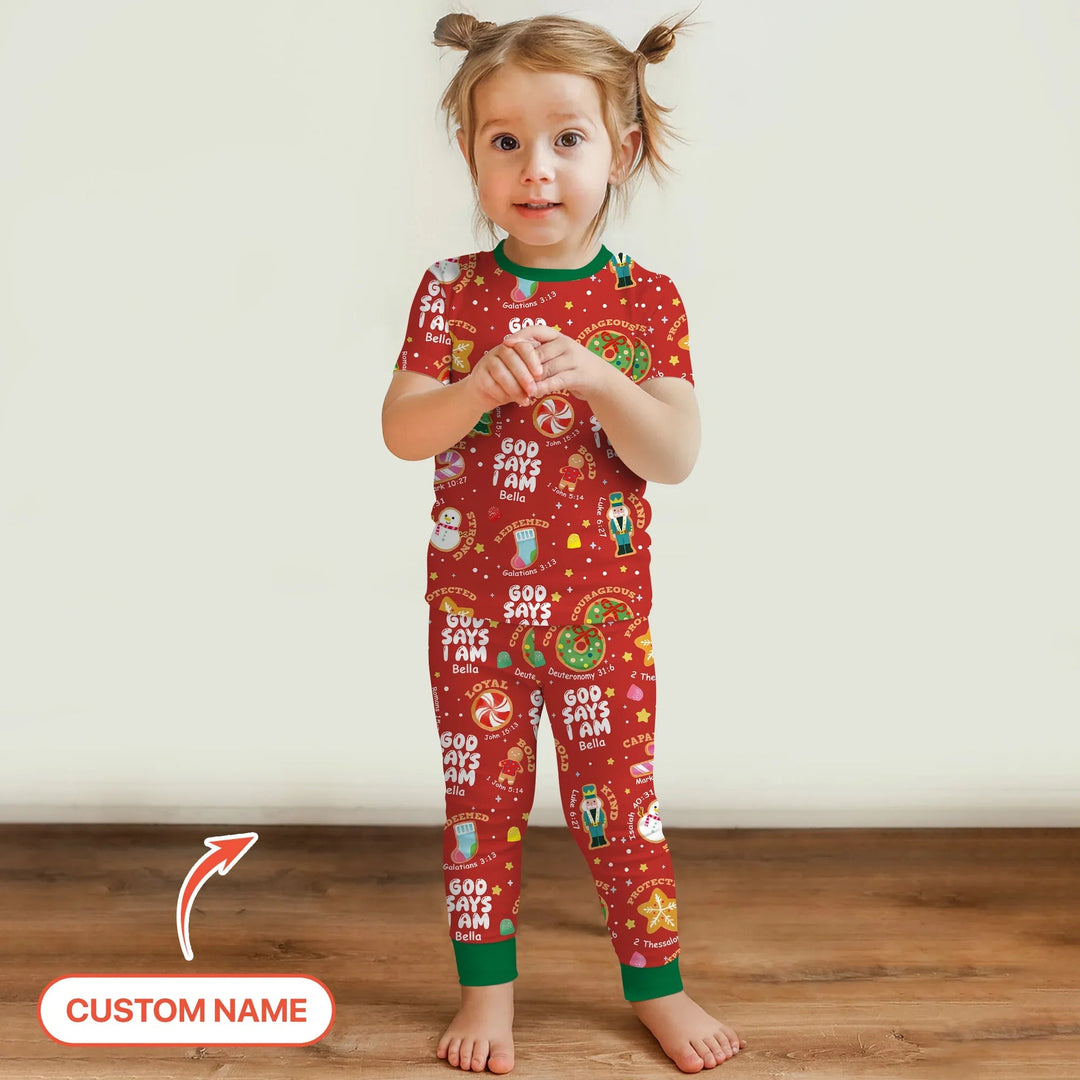 Merry Christmas God Says I Am Custom Name Two Piece Short Sleeve Pajama Set - Zumbamboo