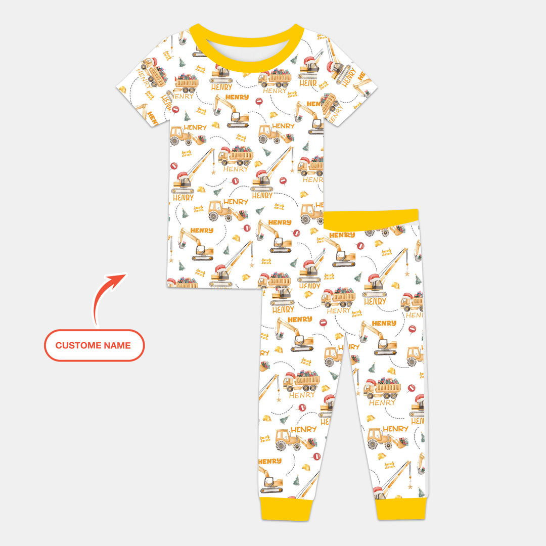 Santa's Little Builders Custom Name Two Piece Short Sleeve Pajama Set