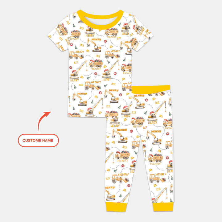 Santa's Little Builders Custom Name Two Piece Short Sleeve Pajama Set