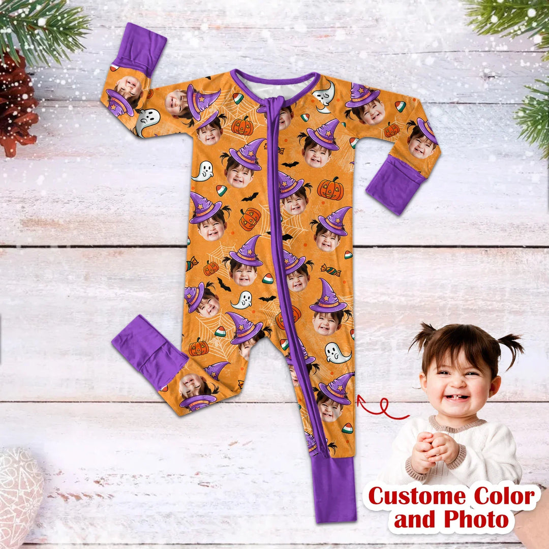 Halloween Custom Face Convertible Zippered Romper , Halloween Custom Face Convertible Zippered Romper - Newborn