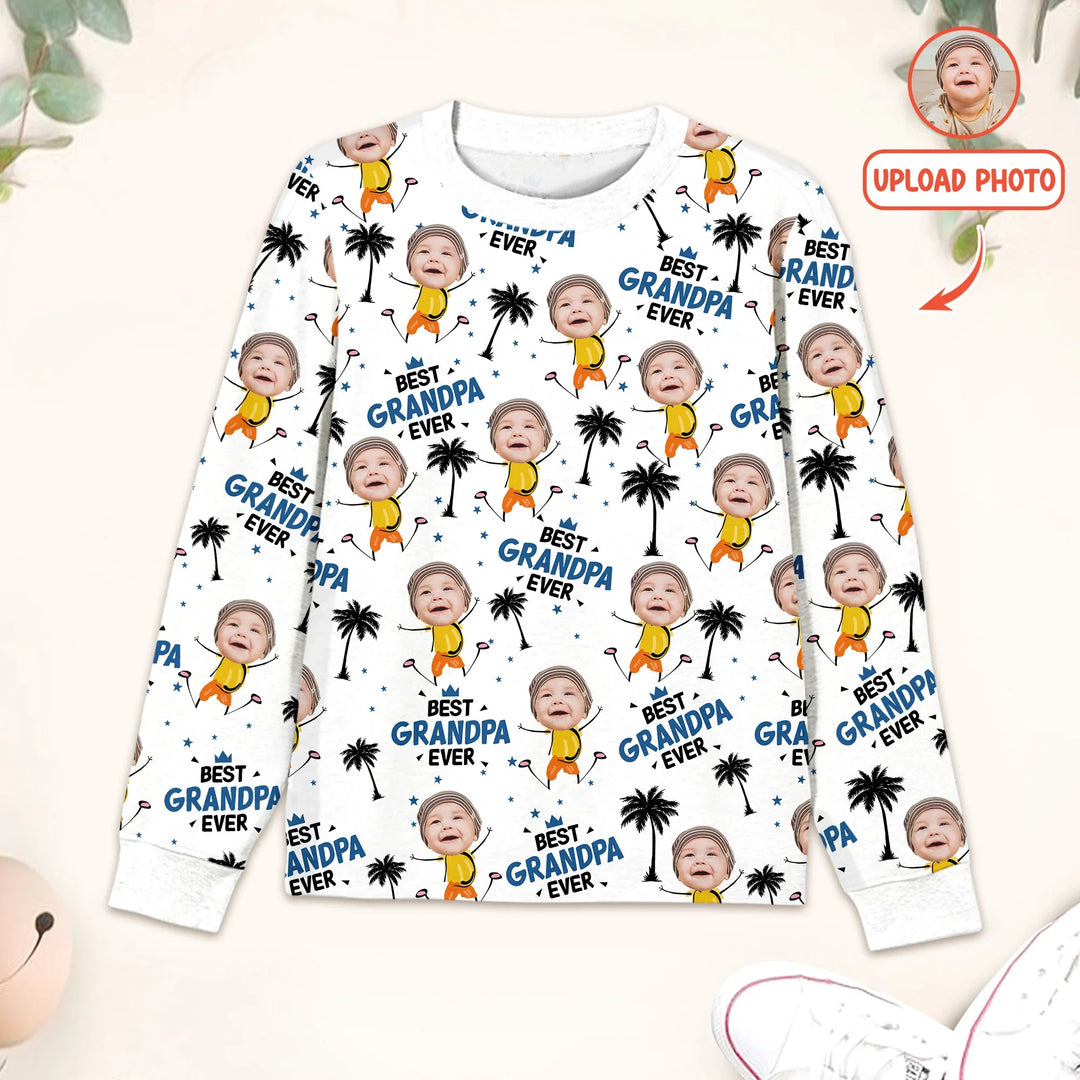 Custom Photo Best Dad Grandpa Ever Men's Pajama Set For Christmas , Custom Photo Best Dad Grandpa Ever Men's Pajama Set For Christmas - Only Shirt / XS