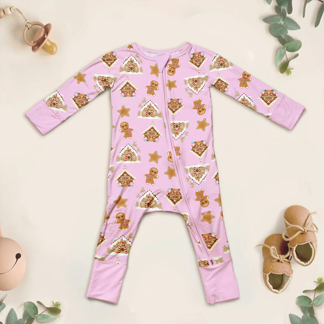 Gingerbread Bamboo Convertible Zippered Romper , Gingerbread Bamboo Convertible Zippered Romper - 0-3M