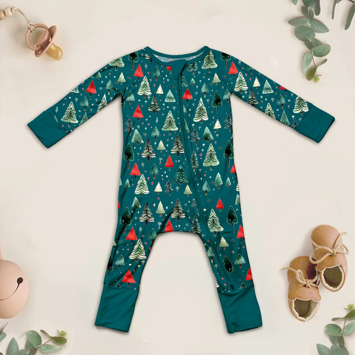 Green Twinkling Trees Convertible Zippered Romper , Green Twinkling Trees Convertible Zippered Romper - Long Zippy / 0-3M