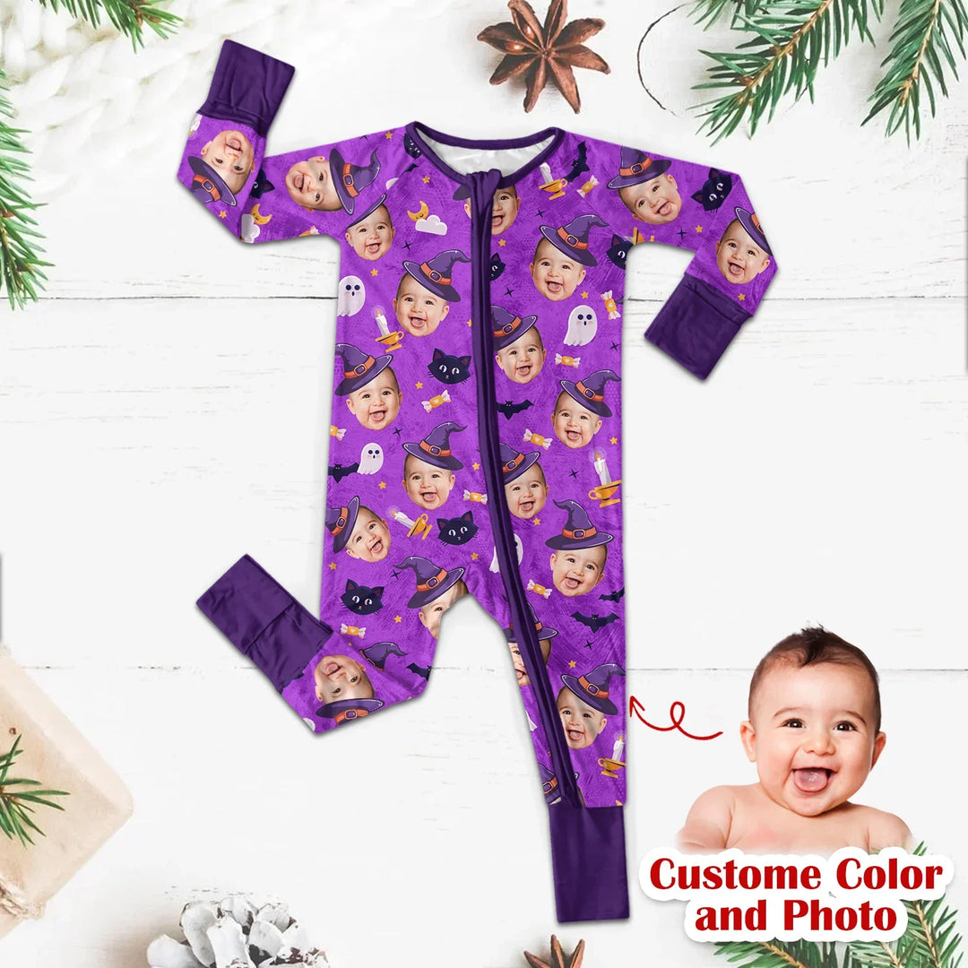 Halloween Custom Face Convertible Zippered Romper , Halloween Custom Face Convertible Zippered Romper - Newborn