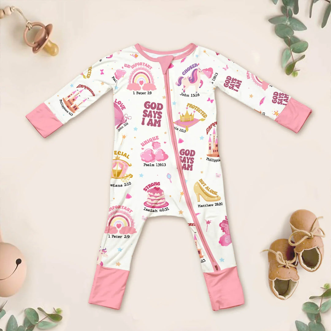 Bamboo Convertible Zippered Romper , Bamboo Convertible Zippered Romper - God says I am Girl / 0-3M