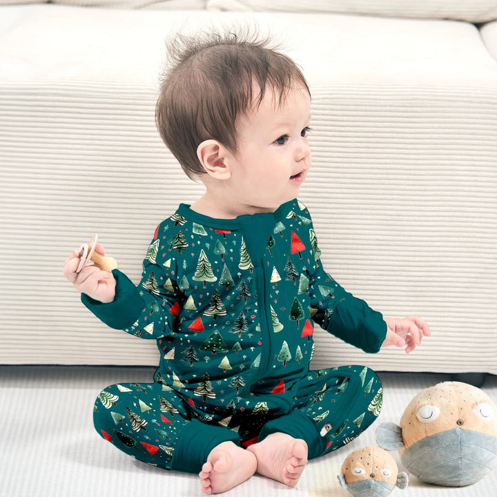 Green Twinkling Trees Convertible Zippered Romper , Green Twinkling Trees Convertible Zippered Romper - Long Zippy / 0-3M