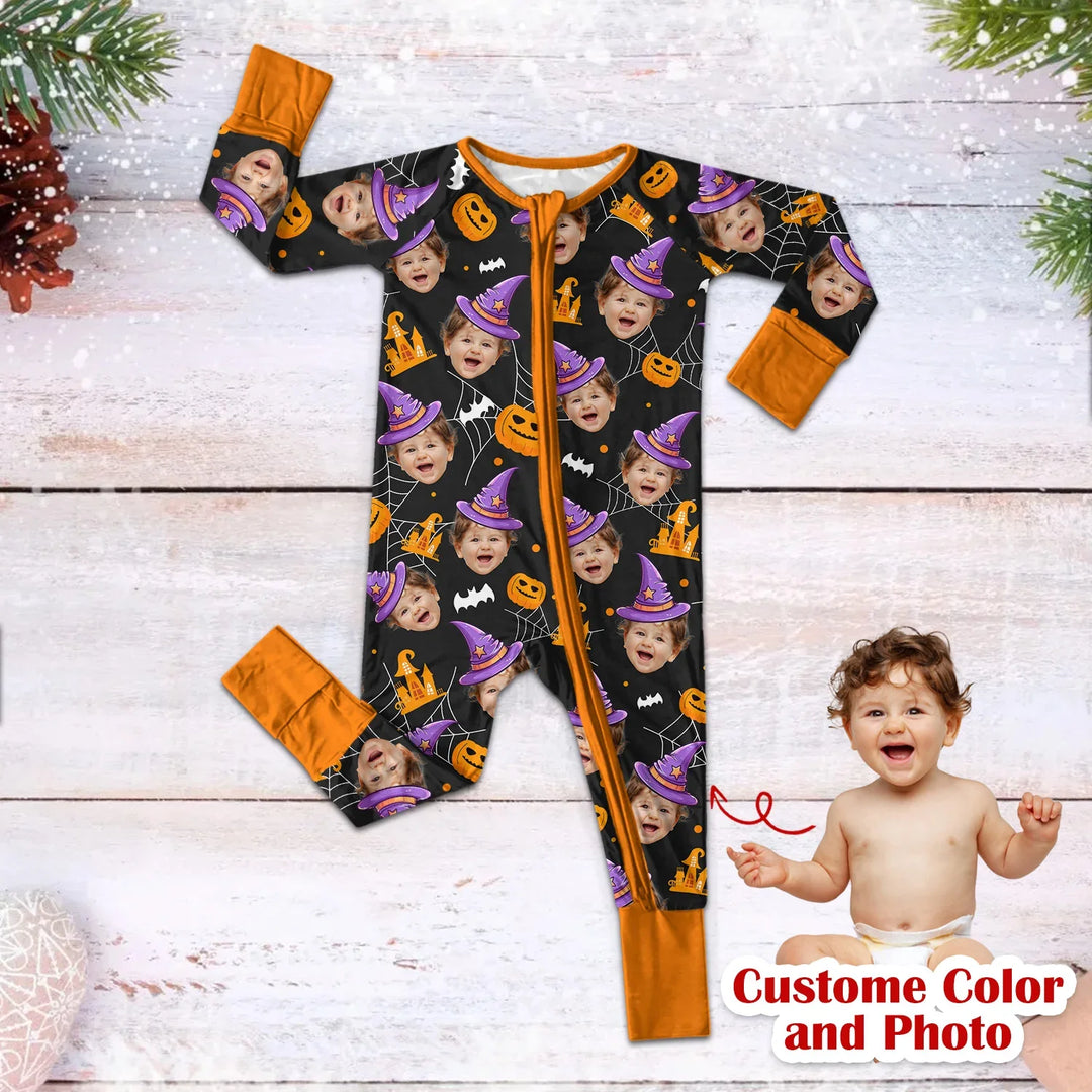 Halloween Custom Face Convertible Zippered Romper , Halloween Custom Face Convertible Zippered Romper - Newborn