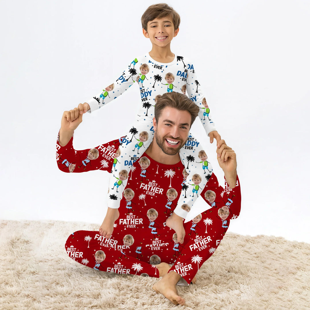 Custom Photo Best Dad Grandpa Eve Two Piece Long Sleeve Pajama Set For Christmas , Custom Photo Best Dad Grandpa Eve Two Piece Long Sleeve Pajama Set For Christmas - 12-18M
