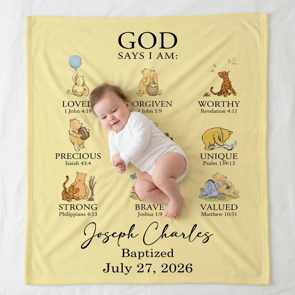 Personalized Baptism Classic Bear Bible Verses Bamboo Blanket – Zumbamboo