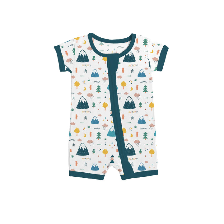 Mountains Trees Clouds Shorty Zippered Romper , Mountains Trees Clouds Shorty Zippered Romper - 0-3M